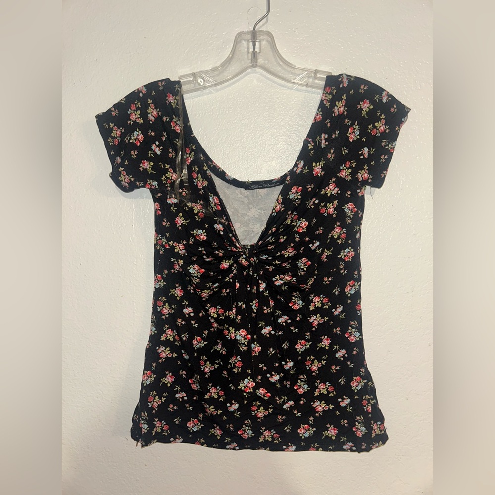 Women’s Glow Passion Short Sleeve Floral Blouse Black S/M (118)